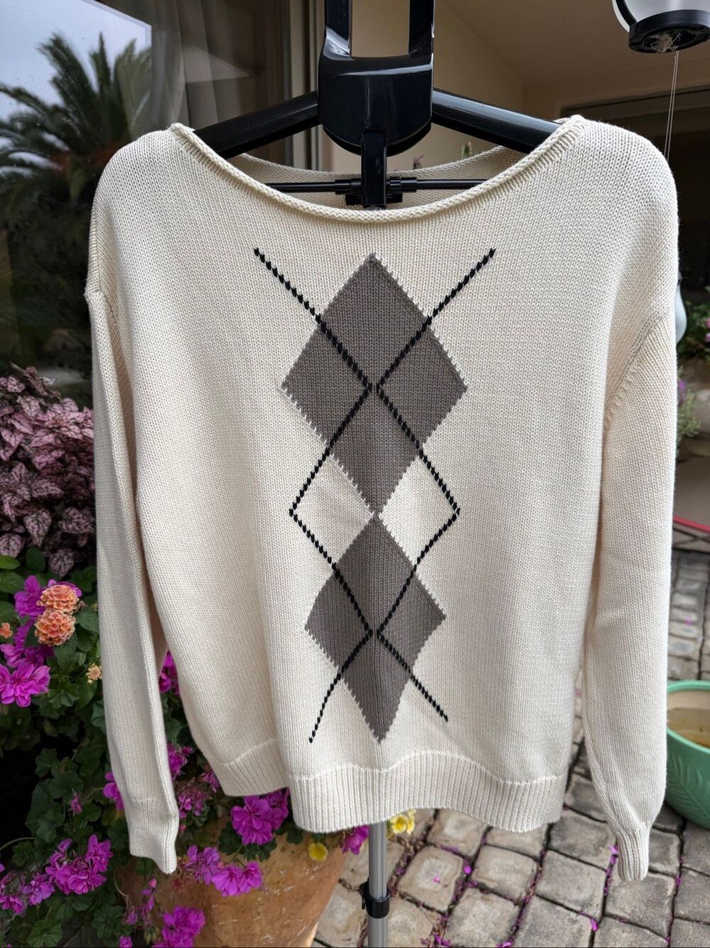 NWOT 1 State cotton Argyle sweater